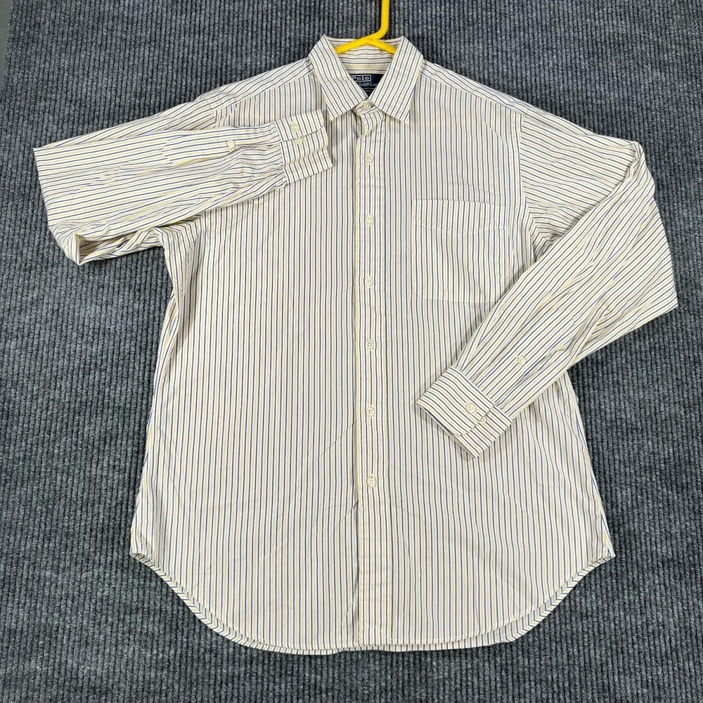 Polo Ralph Lauren Shirt Mens 15.5 34/35 Yellow Striped Long Sleeve Button Andrew